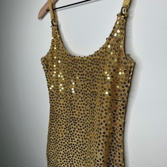 Jeanette For St. Martin RARE VINTAGE Gold Sequin Mini Dress / Size S - Picture 2 of 5